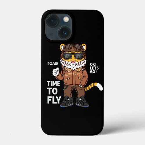 cool tiger cartoon tiger pilot illustration iPhone 13 mini case