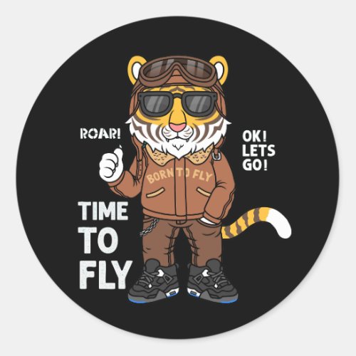 cool tiger cartoon tiger pilot illustration classic round sticker