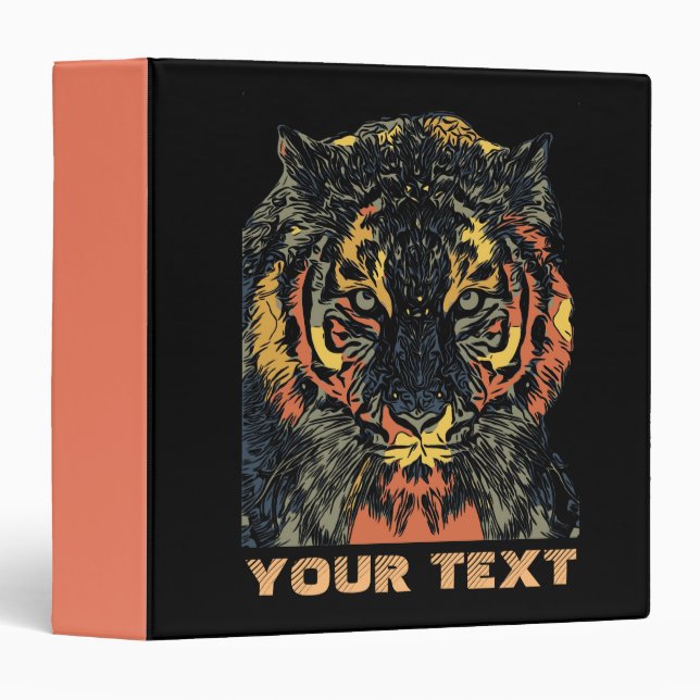 Cool Tiger Face Art Add Your Own Text 3 Ring Binder (Front/Spine)
