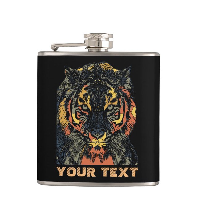 Cool Tiger Face Art Add Your Own Text Flask (Front)