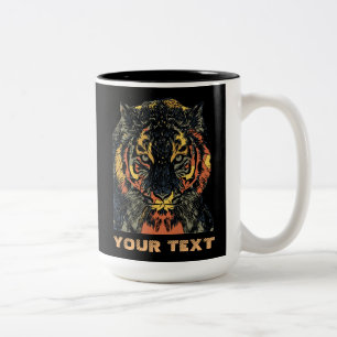 Cool Tiger Face Art Add Your Own Text Two-Tone Coffee Mug