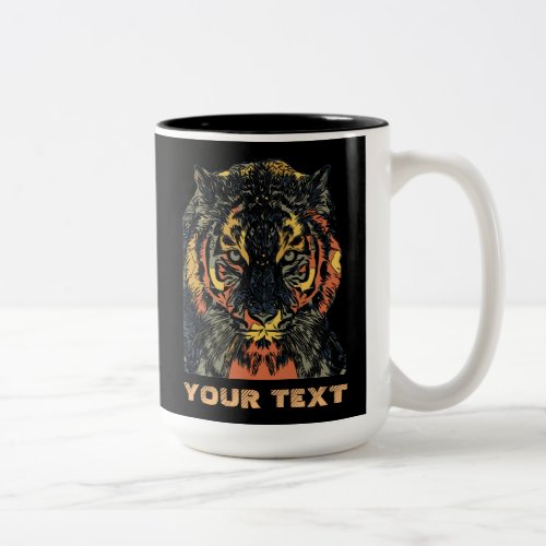 Cool Tiger Face Art Add Your Own Text Two_Tone Coffee Mug