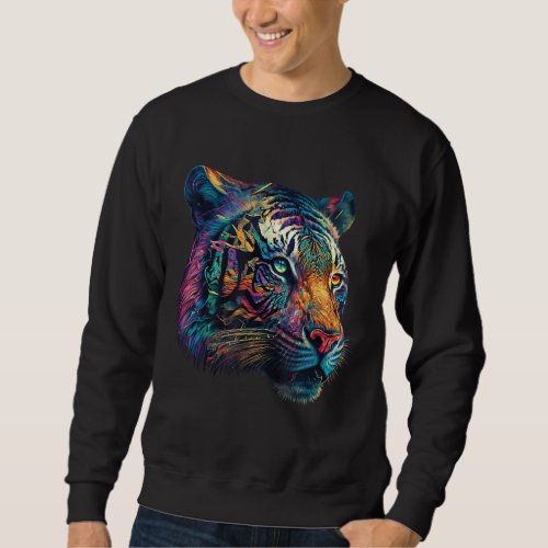 Cool Tiger Face Colorful Wildlife Animal Sweatshirt