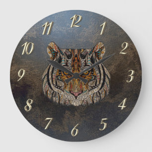 Cool Tiger Head Leather Look Large Clock