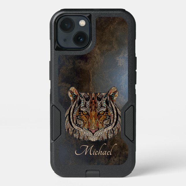Cool Tiger Head, Leather  Otterbox iPhone Case (Back)