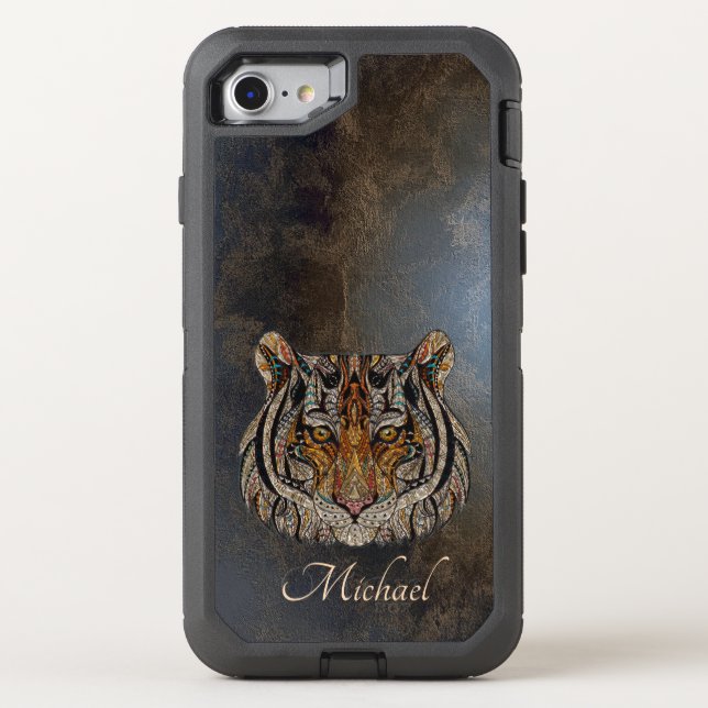 Cool Tiger Head, Leather - Personalized Otterbox iPhone Case (Back)