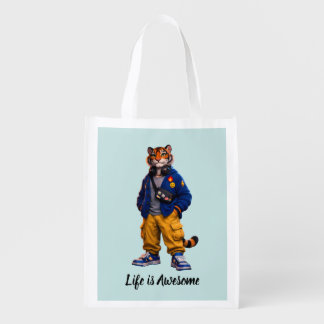 Cool Tiger in Streetwear Art - Urban Style Tiger Grocery Bag