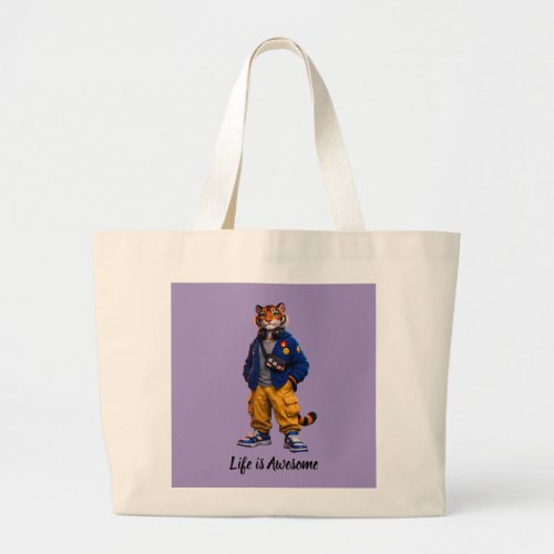 Cool Tiger in Streetwear Art - Urban Style Tiger Large Tote Bag