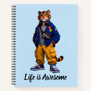 Cool Tiger in Streetwear Art - Urban Style Tiger Notebook