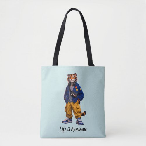 Cool Tiger in Streetwear Art - Urban Style Tiger Tote Bag