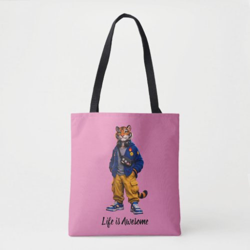 Cool Tiger in Streetwear Art - Urban Style Tiger Tote Bag