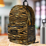 Cool Tiger Jungle Animal, Personalized Name Text Printed Backpack<br><div class="desc">Super cool backpack featuring a jungle tiger stripe pattern and personalized name label. Add an extra bonus line of text - phone number, team name, saying, etc. - or delete. Roomy enough for books, computer, sports gear and more - or use as a travel or weekend bag too. Stylish and...</div>