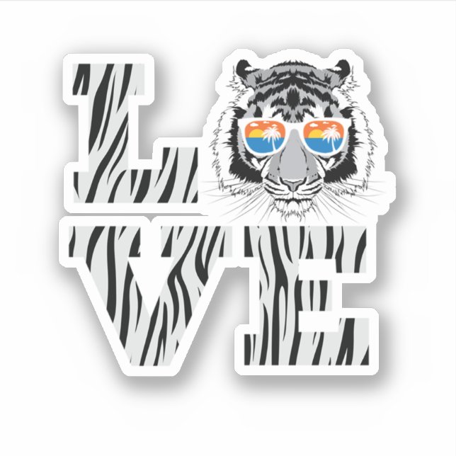 Cool Tiger Sunglasses Tiger Love. Perfect design f Sticker (Front)