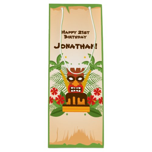 Cool Tiki Bar Hawaiian Luau Outdoor Birthday Party Wine Gift Bag