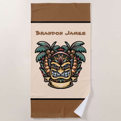 cool tiki head add name beach towel