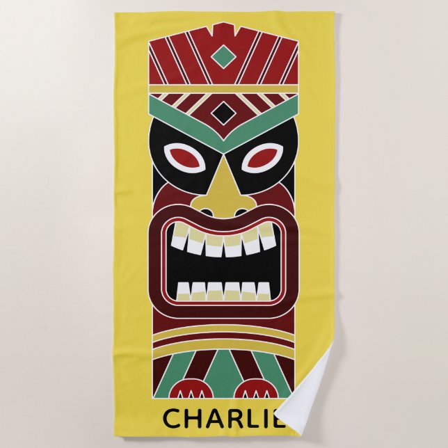 Cool Tiki Totem custom name & color beach towel 1 (Front)