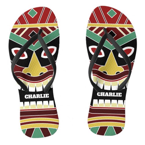 Cool Tiki Totem custom name flip flops