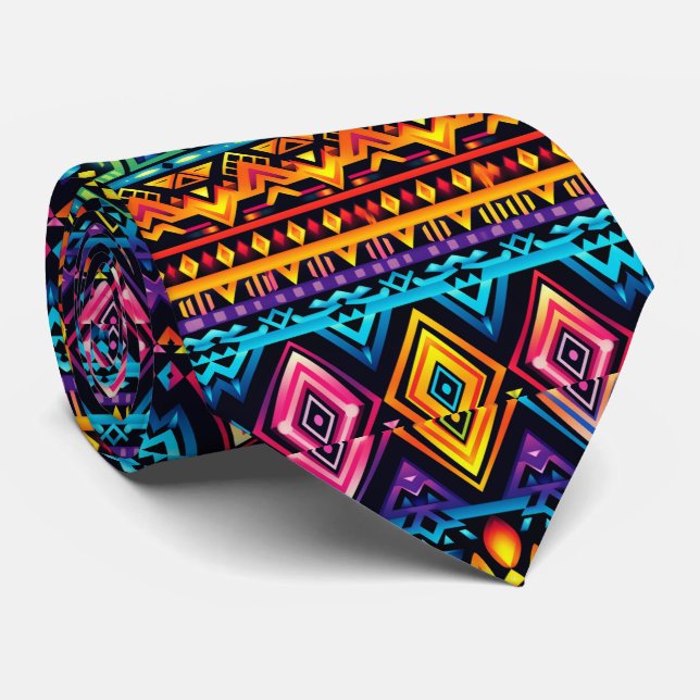 Cool tile Aztec pattern  Neck Tie (Rolled)