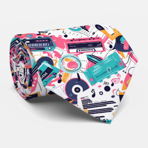 Cool tiled 80s music pattern  neck tie