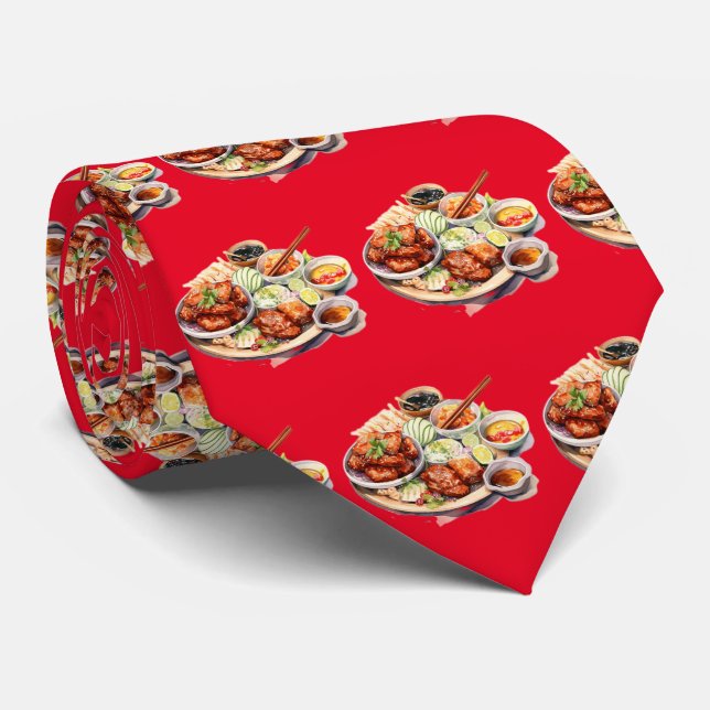 Cool tiled Asian food  Neck Tie (Rolled)