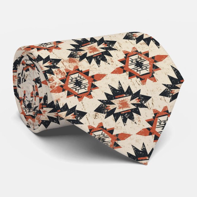 Cool tiled Aztec pattern  Neck Tie (Rolled)
