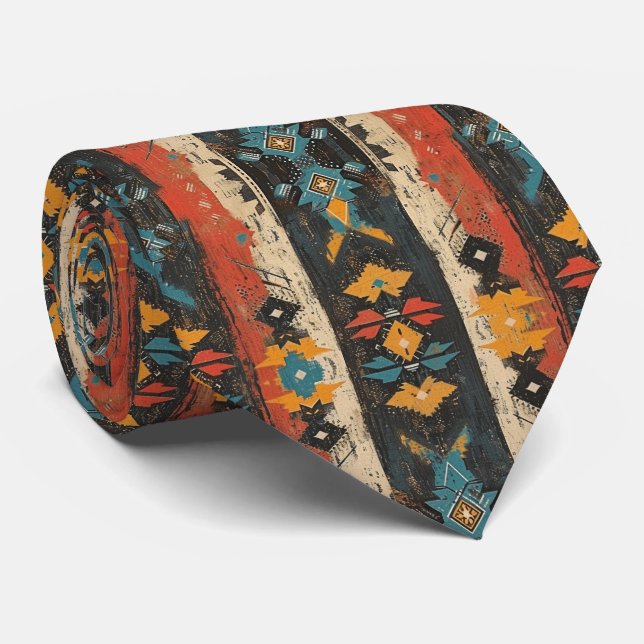 Cool tiled Aztec pattern  Neck Tie (Rolled)