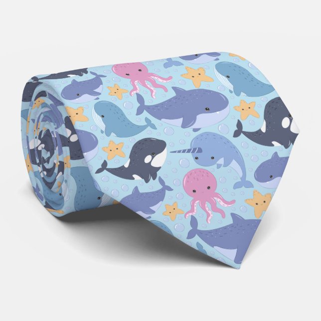 Cool tiled beach animals pattern  neck tie (Rolled)