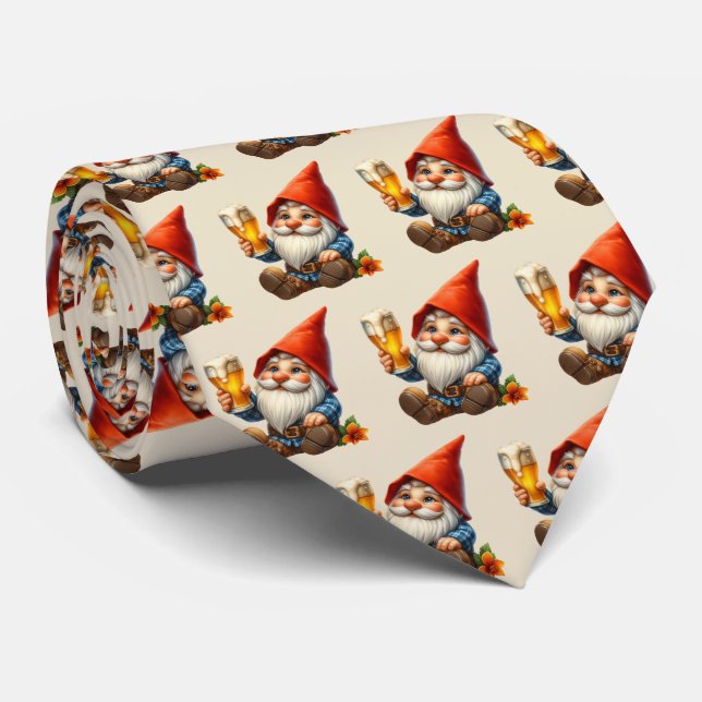 Cool tiled beer gnome pattern  neck tie (Rolled)