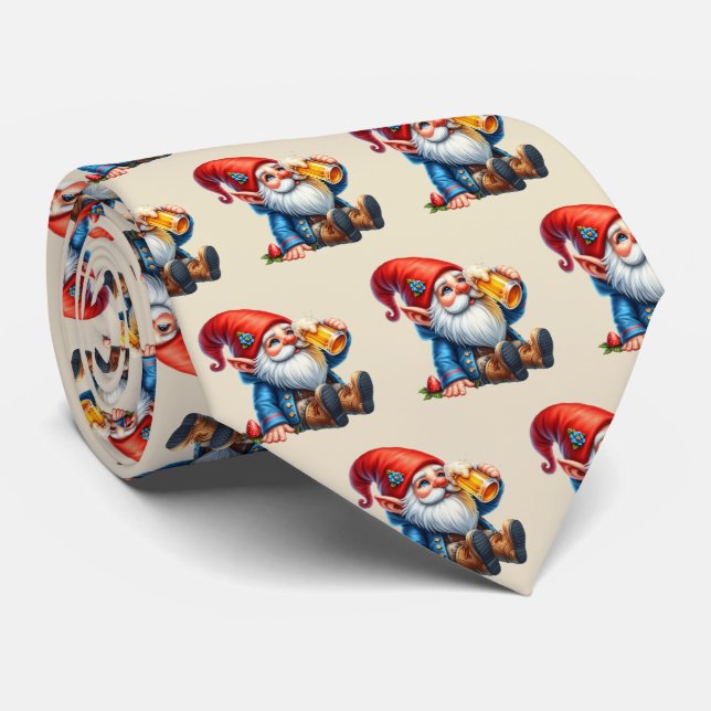 Cool tiled beer gnome pattern  neck tie (Rolled)