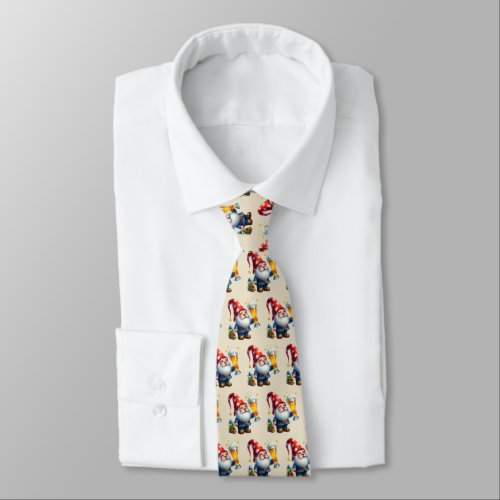 Cool tiled beer gnome pattern  neck tie