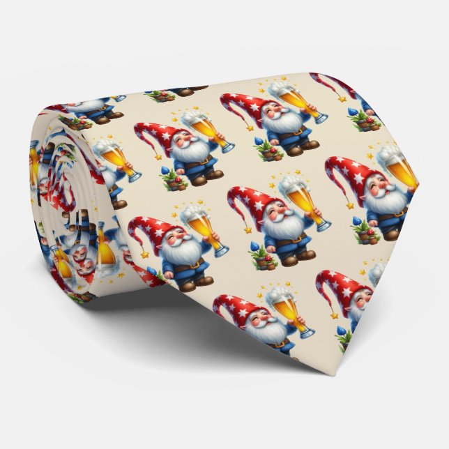 Cool tiled beer gnome pattern  neck tie (Rolled)