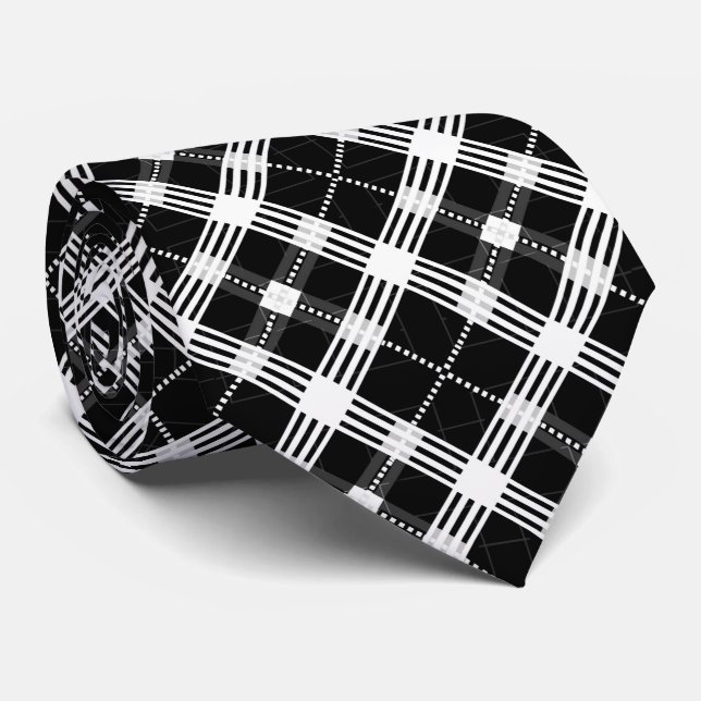 Cool tiled black plaid pattern neck tie (Rolled)