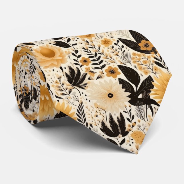 Cool tiled Boho flowers pattern  Neck Tie (Rolled)