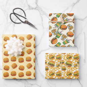 cool  tiled burgers fries party pattern wrapping paper sheets