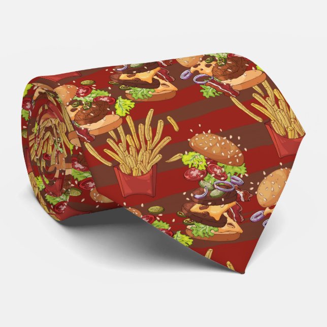 cool tiled burgers fries pattern fast food neck tie (Rolled)