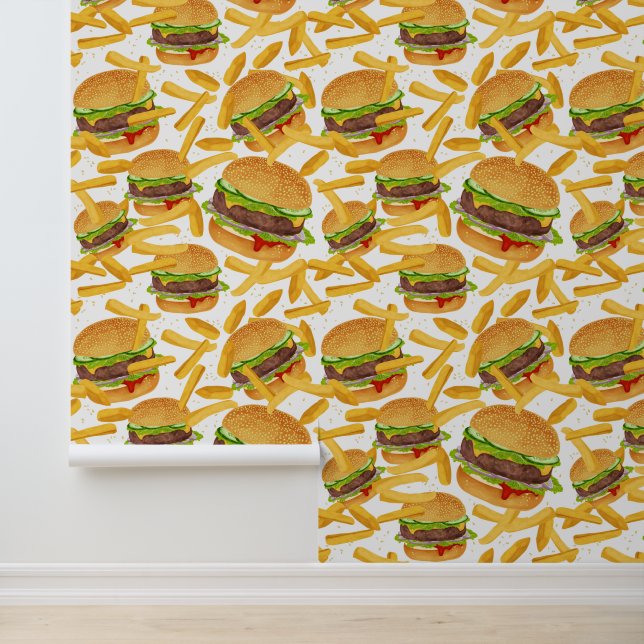 Cool tiled burgers fries pattern food wallpaper  (Application)