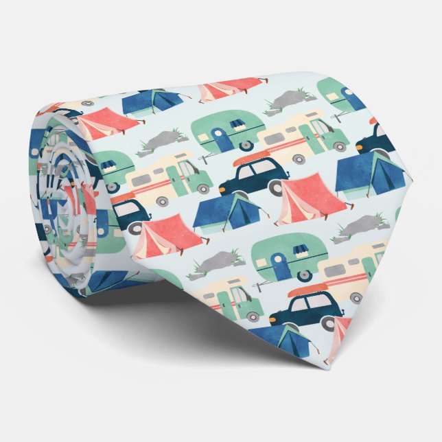 cool tiled camping pattern neck tie (Rolled)