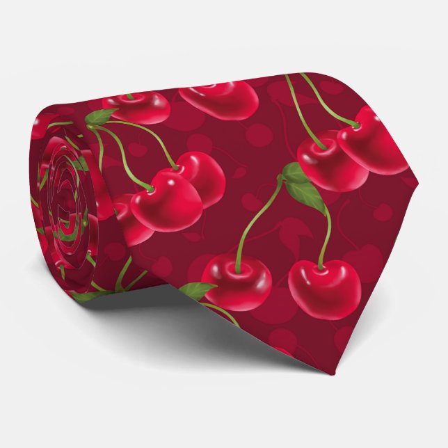 cool tiled cherry fruit pattern neck tie (Rolled)