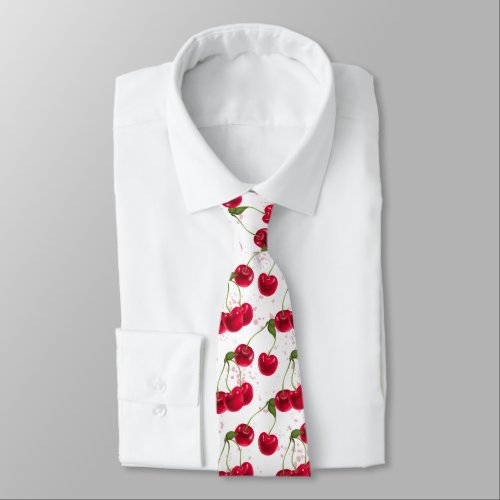 cool tiled cherry fruit pattern neck tie