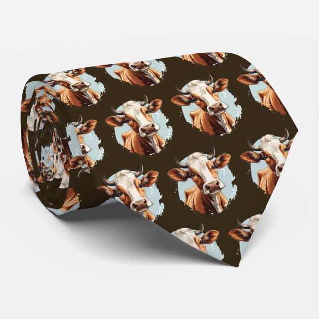 Cool tiled cow pattern  neck tie (Rolled)