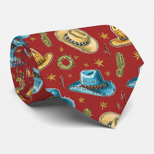 Cool tiled cowboy pattern  neck tie (Rolled)