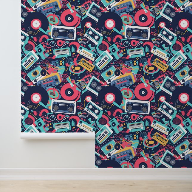 Cool tiled eighties music pattern wallpaper  (Application)