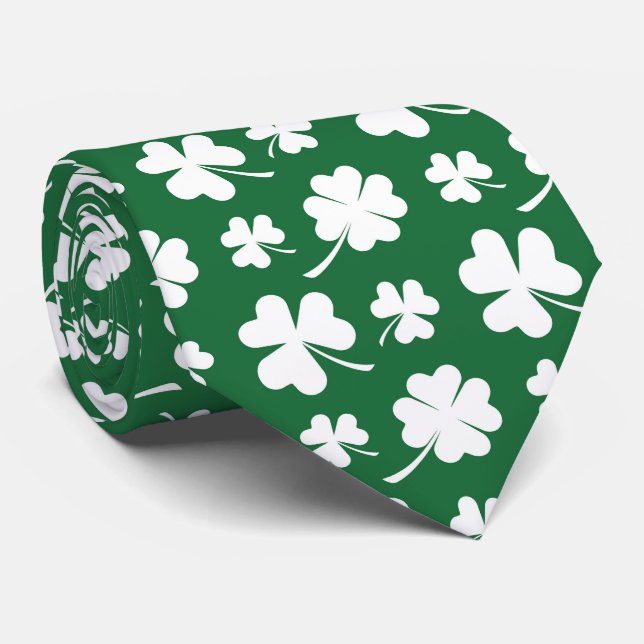 Cool tiled four leaf clovers shamrocks pattern  neck tie (Rolled)