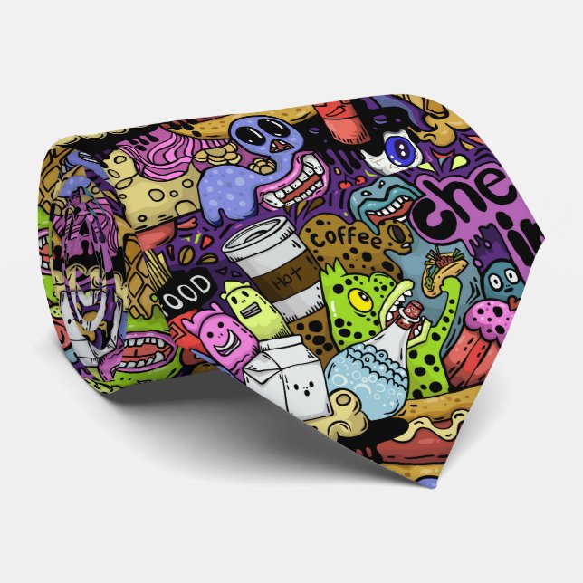 cool tiled graffiti pattern  neck tie (Rolled)