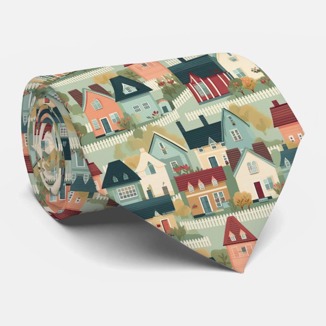 Cool tiled homes pattern Realtors Neck Tie (Rolled)