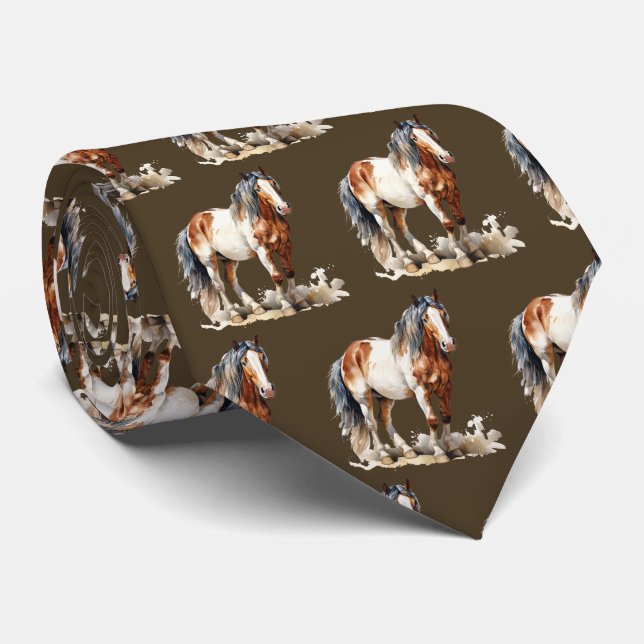 Cool tiled horse pattern  neck tie (Rolled)