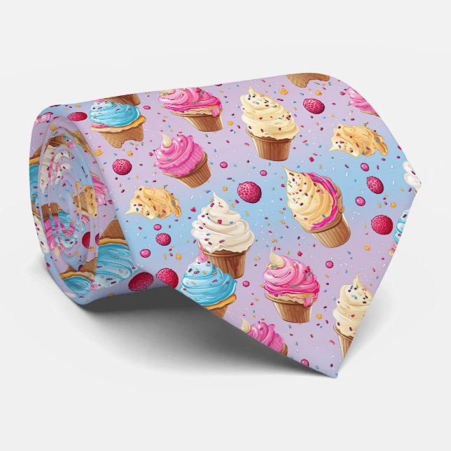 Cool tiled ice cream pattern neck tie (Rolled)