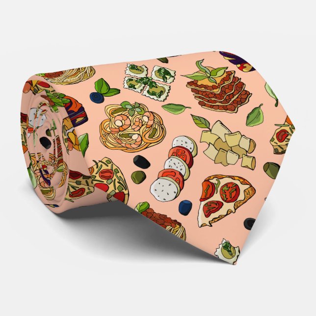 cool tiled Italian food pattern Neck Tie (Rolled)