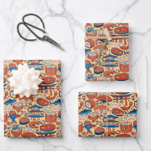 cool tiled Japanese food pattern Wrapping Paper Sheets