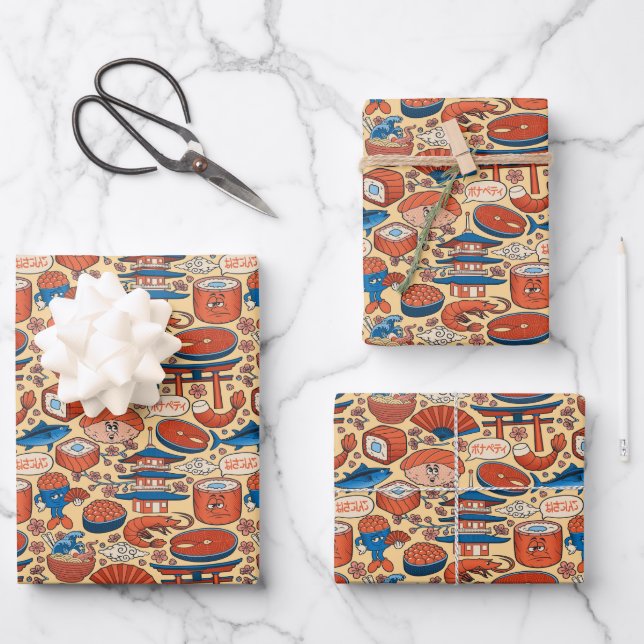 cool tiled Japanese food pattern Wrapping Paper Sheets (Front)